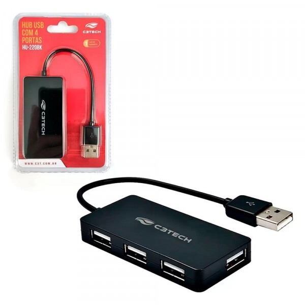 HUB USB 2.0 C3Tech 4 portas HU-220BK Preto