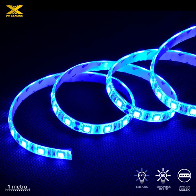 Fita de LED com 60 Pontos Azul Molex 1 Metro