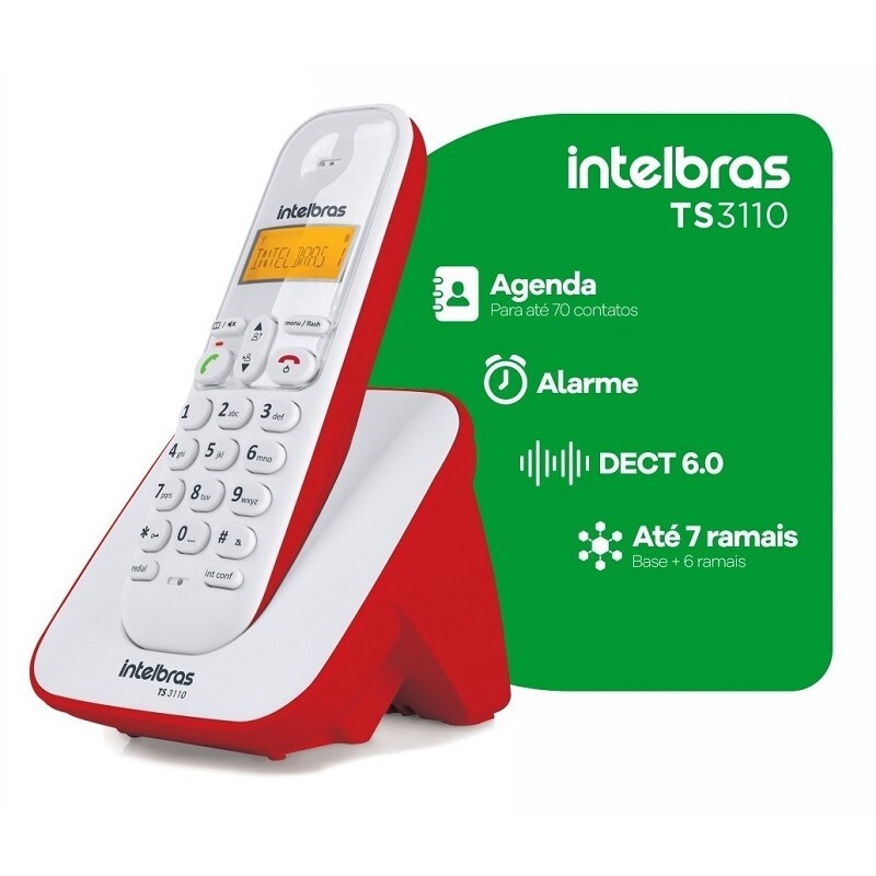 Telefone Intelbras Sem Fio TS3110 ID Branco c/ Vermelho