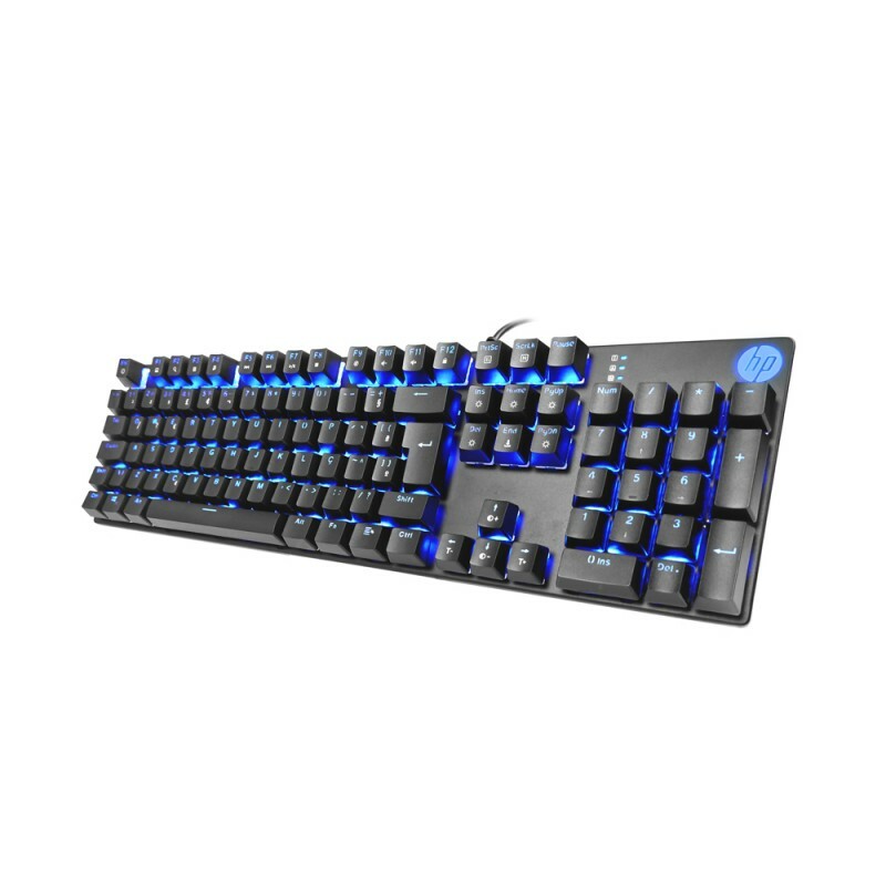 Teclado Gamer HP Mecanico GK400F LED Azul Preto