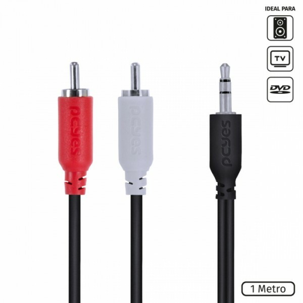 Cabo de Audio P2 Macho x 2RCA  Femea 1 Metro Cobre