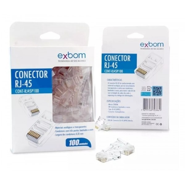 Conector RJ-45 CAT5 (Pacote com 100 Unidades) - Exbom