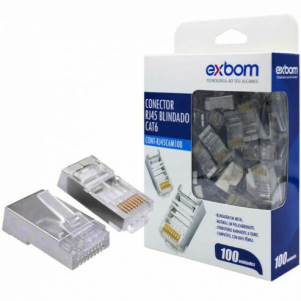 Conector RJ-45 CAT6 Blindado (Pacote com 100 Unidades) - Exbom