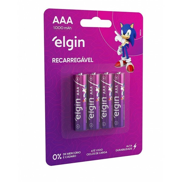 Pilha Recarregavel Elgin  AAA 1000 mah Blister com 4 unidades