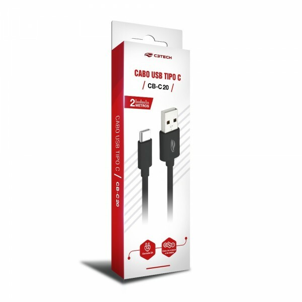 Cabo USB X USB Tipo-C 3A CB-C20BK Preto - 2 Metros