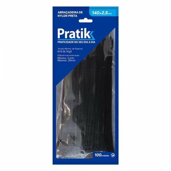 Abraçadeira 2.5 X 140 mm Preto (Pacote com 100) - Pratik