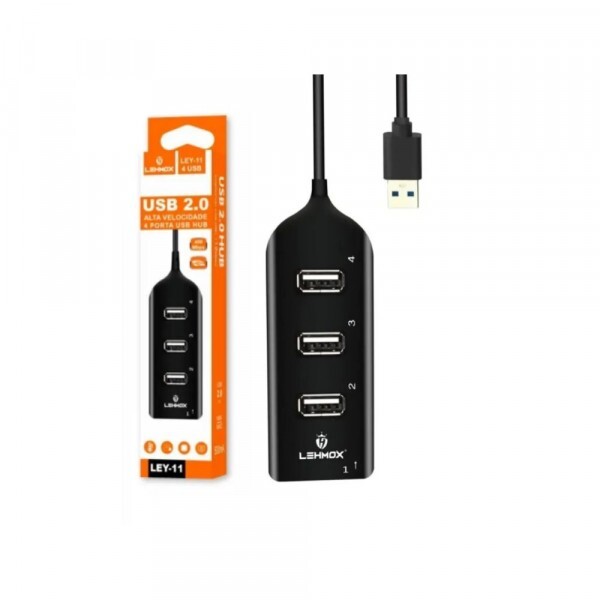 HUB Lehmox USB 2.0 com 4 Portas LEY-11 Preto